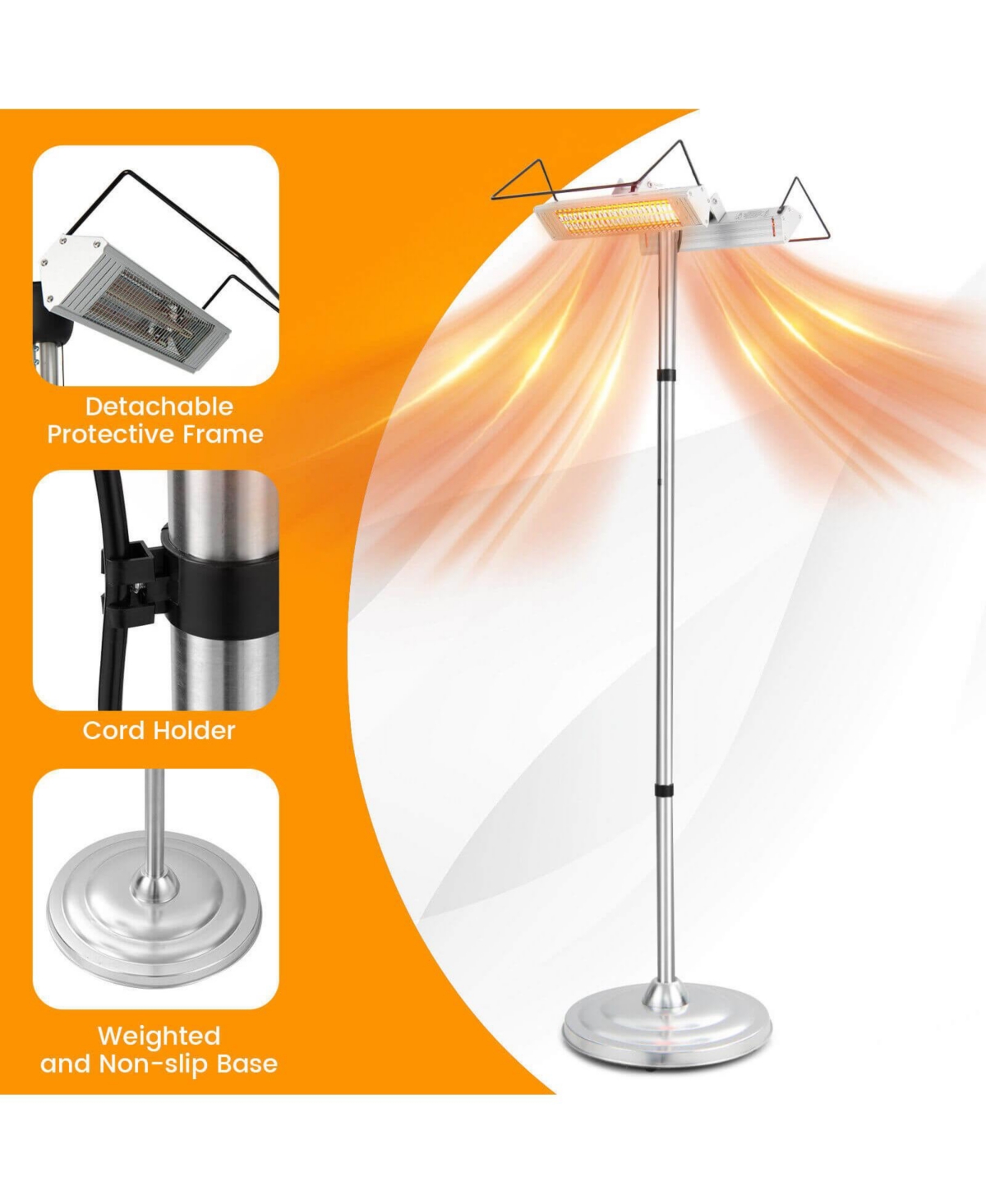Gouun 1500W Standing Electric Heater with Double-sided Heating