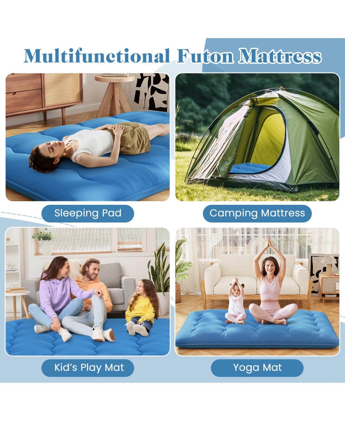 Gouun Foldable Futon Mattress with Washable Cover and Carry Bag for Camping-Full