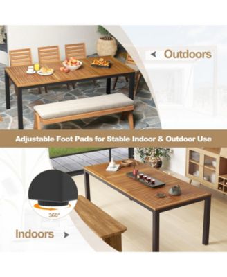 8-Person Outdoor Dining Table 79 Inch Acacia Wood Patio Table with Umbrella Hole