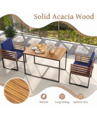 3 Pieces Outdoor Dining Set with 2 Acacia Wood Armchairs and Dining Table