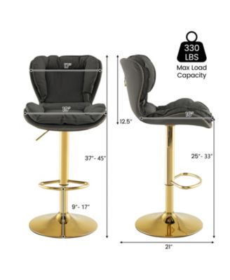 Set of 2 Swivel Bar Stools PU Leather Bar Chairs with Footrest and Curved Backrest