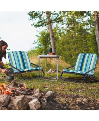 2 Pack Low Folding Beach Chairs for Adults with Cushion