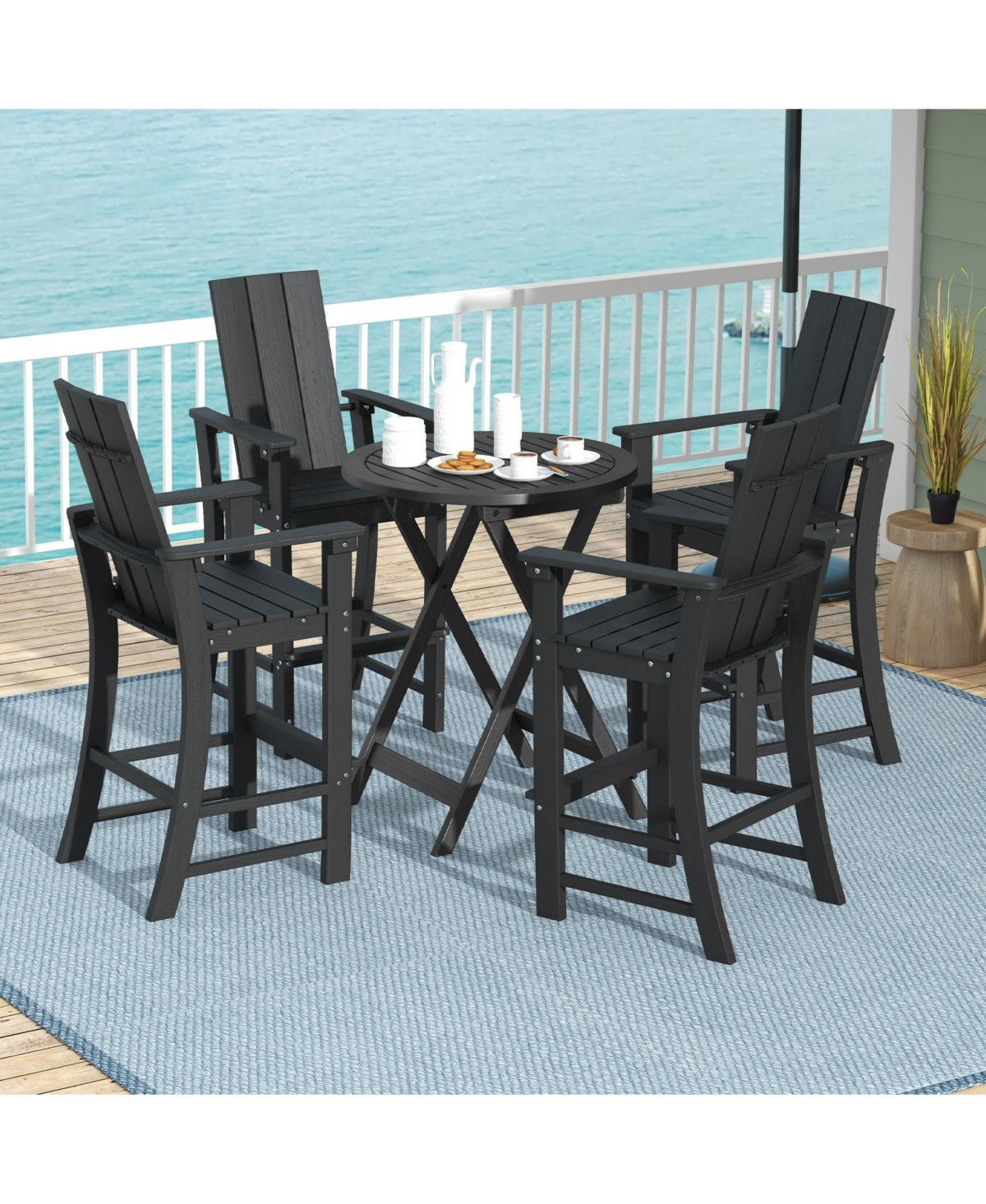 Gouun Tall Adirondack Chair Outdoor Bar Stool with Ergonomic Backrest for Backyard