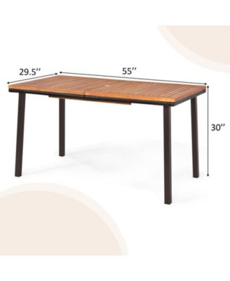 55 Inch Patio Acacia Dining Table with Umbrella Hole