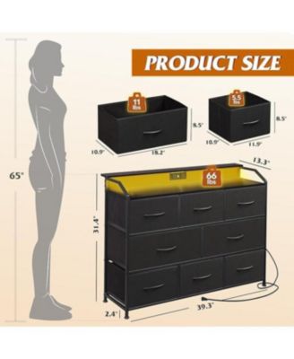 Fabric Dresser with 8 Drawers LED Light Power Station