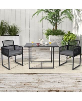 3 Pieces Outdoor Dining Set with Folding Backrest and Seat Cushions