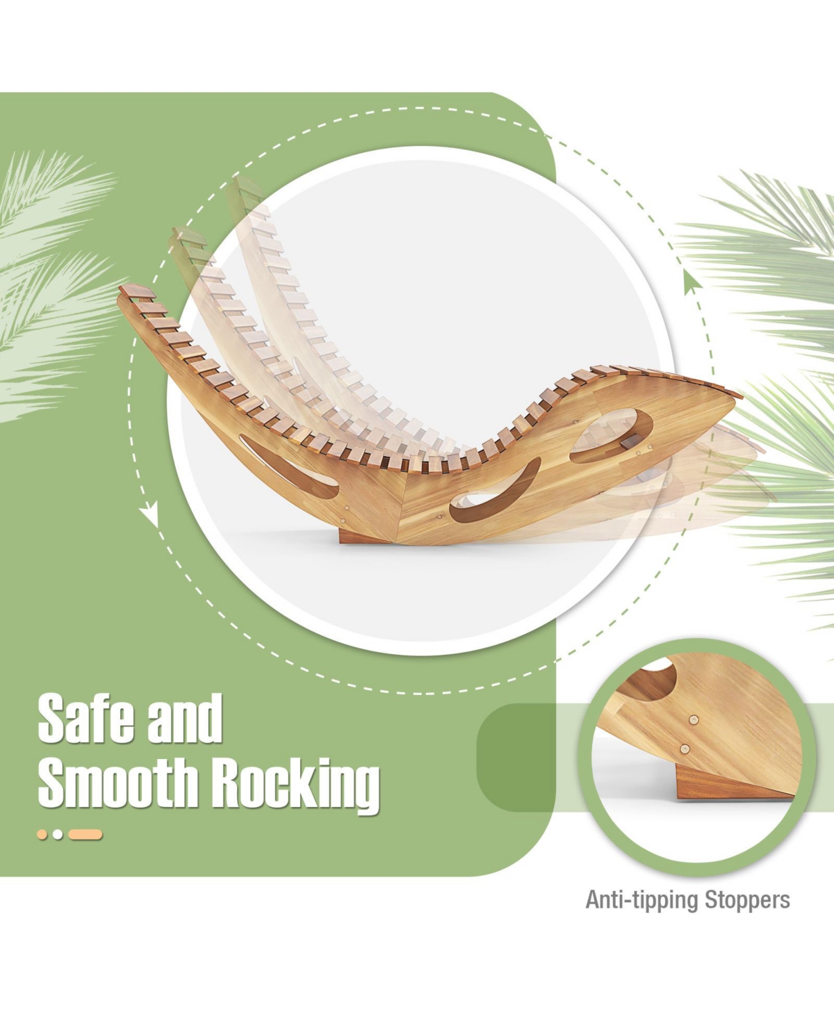 Gouun Acacia Wood Patio Rocking Sun Lounger Chaise Lounge with Ergonomic Curved Seat