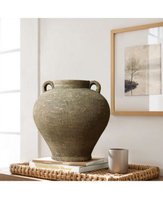 Rustic Brown Terracotta 14.6-Inch Tall Vase