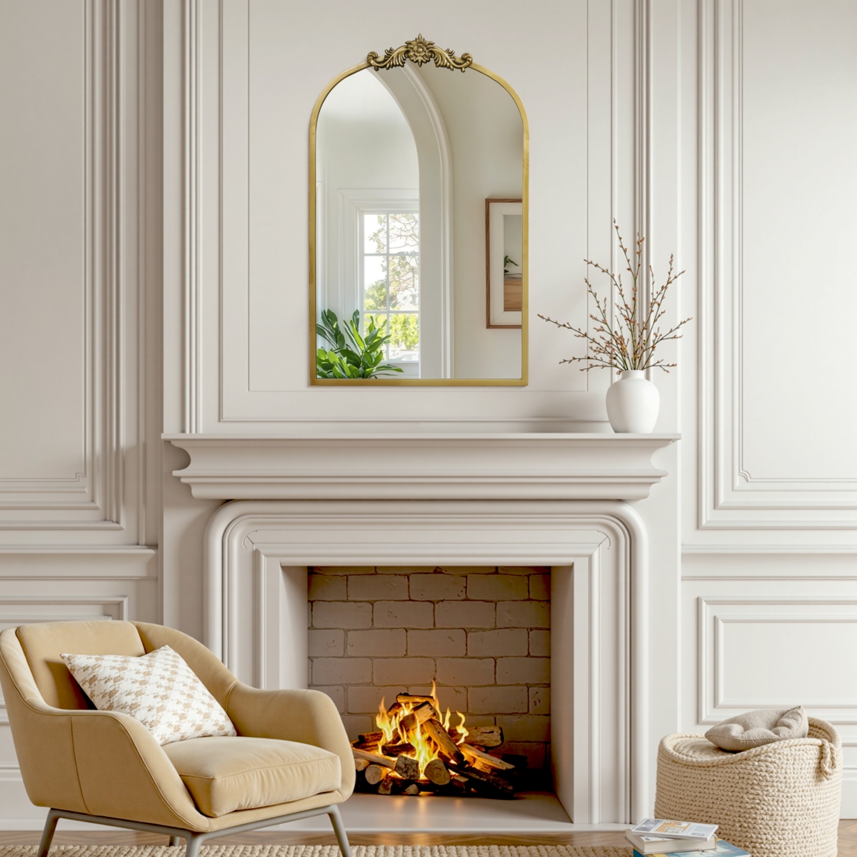 LuxenHomeFrame Arch 31.5-Inch Tall Wall Accent Mirror - Gold
