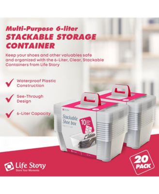 6L Shoe and Closet Storage Box Stacking Containers, Clear (20 Pack)
