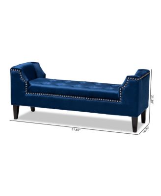 Perret Modern and Contemporary Royal Blue Velvet Fabric Upholstered Espresso Finished Wood Bench