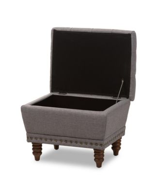 Annabelle Modern and Contemporary Light Grey Fabric Upholstered Walnut Wood Finished Button-Tufted Storage Ottoman