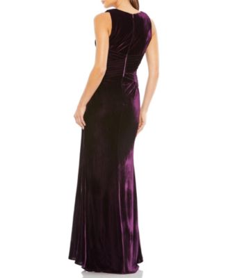 Women's Velvet Pleated Wrapping Sleeveless Jersey Gown