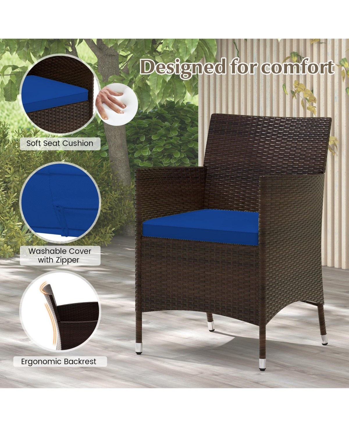 Gouun 4 Pieces Rattan Sofa Set with Glass Table and Comfortable Wicker for Outdoor Patio