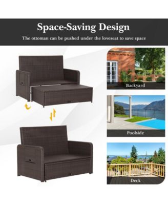 Patio Rattan Daybed with 4-Level Adjustable Backrest and Retractable Side Tray