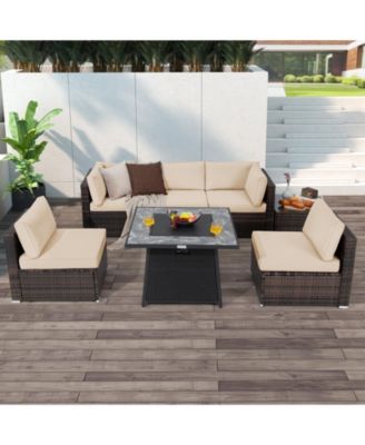 7 Pieces Patio Furniture Set with 35 Inches 50000 BTU Propane Gas Fire Pit Table and Waterproof Cover for Firpit