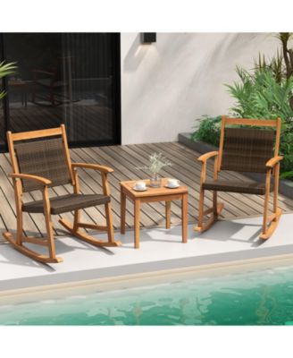 3 Pieces Acacia Wood Patio Rocking Chair Set with Side Table