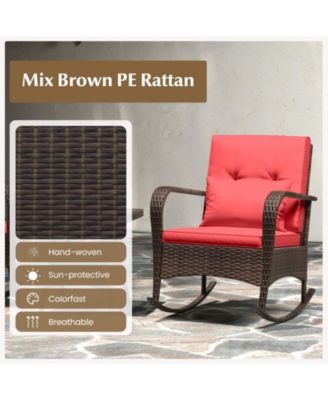 3 Pieces Outdoor Rocking Set with Tempered Glass Table for Backyard Poolside