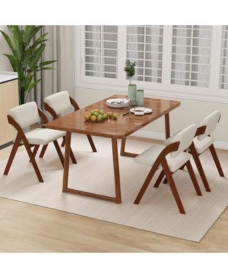 Set of 2 Folding Kitchen Dining Chairs with Rubber Wood Legs