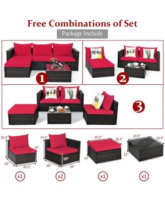 5 Pieces Patio Rattan Sectional Furniture Set with Cushions and Table
