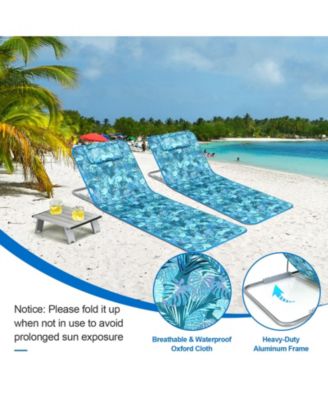 3 Pieces Beach Lounge Chair Mat Set 2 Adjustable Lounge Chairs with Table Stripe