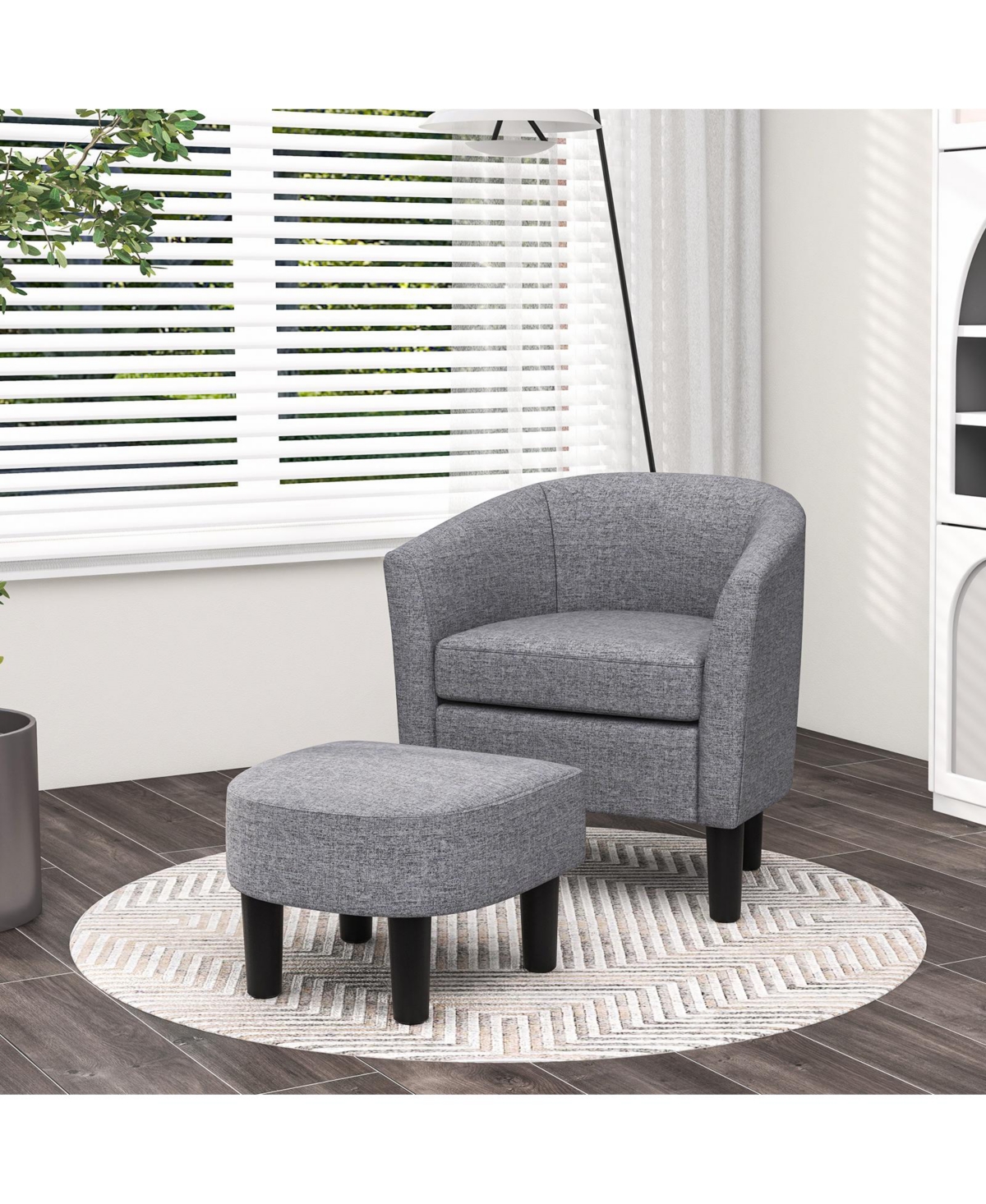 Gouun Barrel Club Chair with Ottoman Set Linen Fabric Accent Chair with Footrest