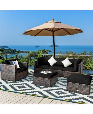 6 Pieces Patio Rattan Furniture Set with Sectional Cushion