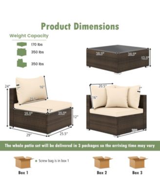 7 Pieces Patio Rattan Furniture Set with Sectional Sofa Cushions