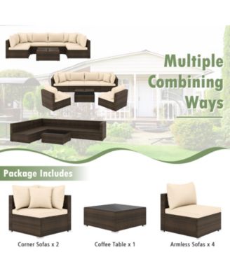 7 Pieces Patio Rattan Furniture Set with Sectional Sofa Cushions