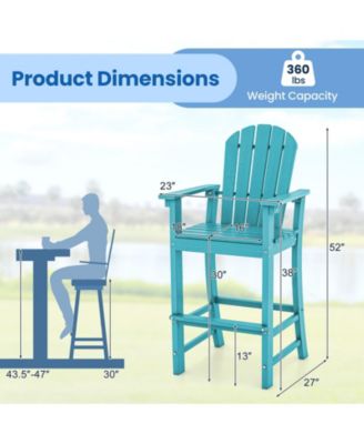 30-Inch Counter Height Outdoor Bar Stool with Armrests, Footrest, and HDPE Frame