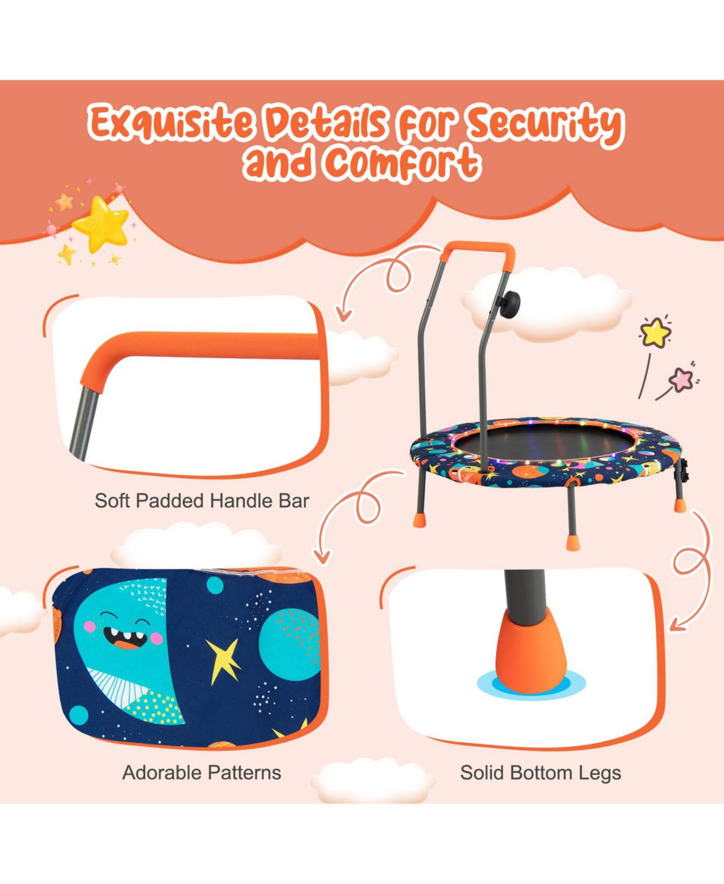 Детская игрушка GOUUN 36 Inch Mini Trampoline with Colorful LED Lights and Bluetooth Speaker — фото 10