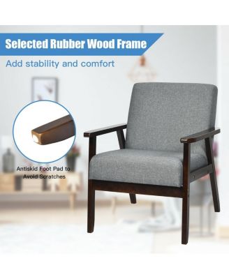 Solid Rubber Wood Fabric Accent Armchair