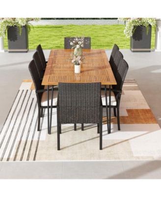 9 Pieces Outdoor Patio Dining Set with Soft Cushions and Acacia Wood Square Table