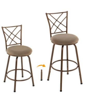 2 Pieces Swivel Pluch Fabrice Cushioned Bar Stool Set