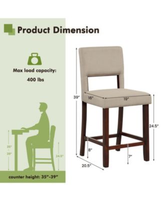 2 Piece Bar Chair Set with Hollowed Back and Rubber Wood Legs