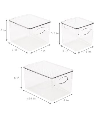 6 Piece Variety Pack Clear Acrylic Storage Bins with Handles and Lids - for Kitchen, Cabinet Organizer, Pantry & Refrigerator