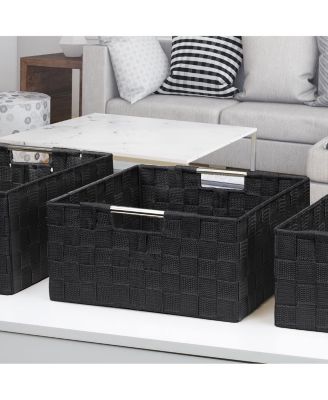 3 Piece Stackable Woven Basket Organizer Set with Built-In Carry Handles - Stylish Storage for any room in the household (Beige)