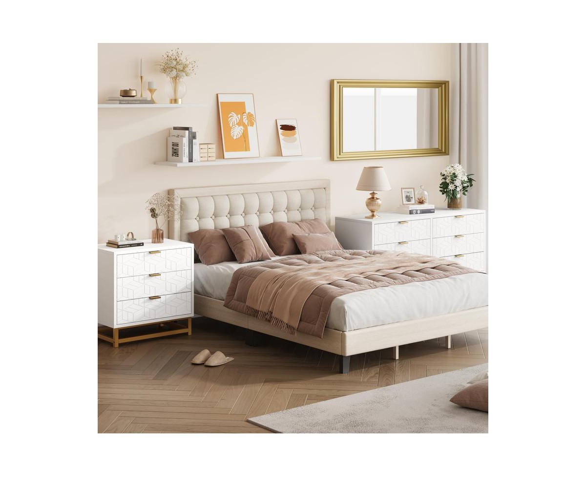 gaomon Dresser for Bedroom, 3 Drawer Dresser with Metal Legs, Modern Dresser Chest Organizer with Wide Storage, Chest of Drawers for Bedroom, Living R