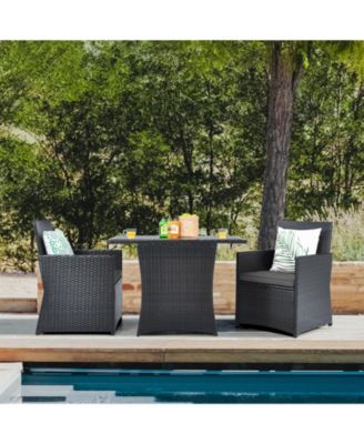 3 Pieces Patio Rattan Furniture Set with Cushion and Sofa Armrest