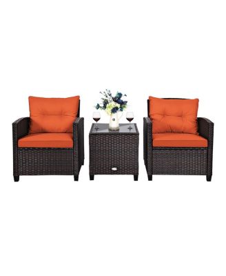 3 Pieces Rattan Patio Furniture Set with Washable Cushion