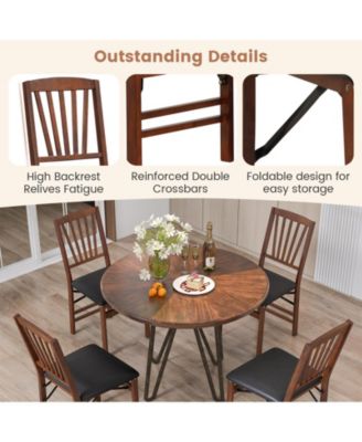 Set of 2 Folding Chairs with Padded Seat and Rubber Wood Frame