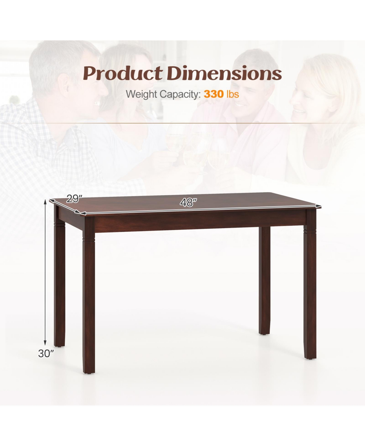 Gouun 48-Inch Wooden Dining Table for 4 People Rectangular Kitchen Table with Rubber Wood Legs-Cherry