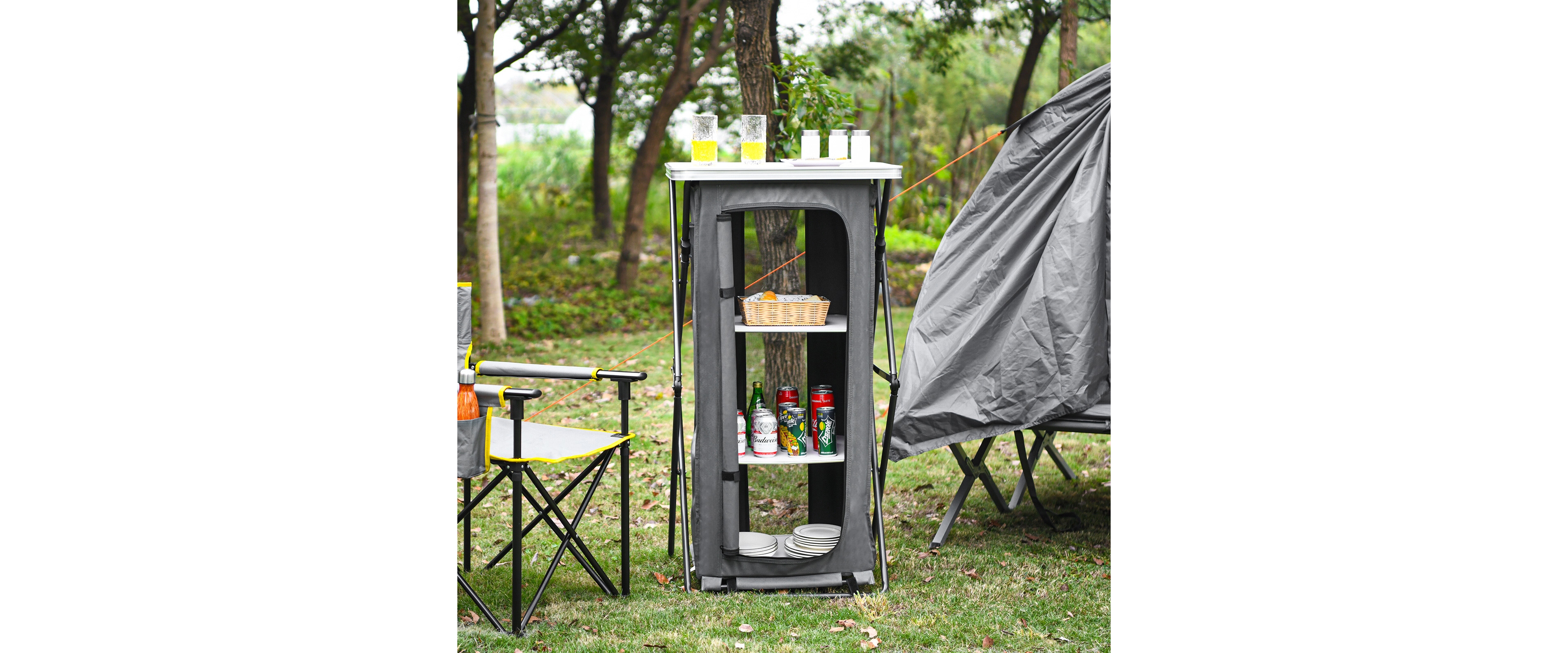 Gouun Folding Camping Storage Cabinet with 3 Shelves and Carry Bag-l