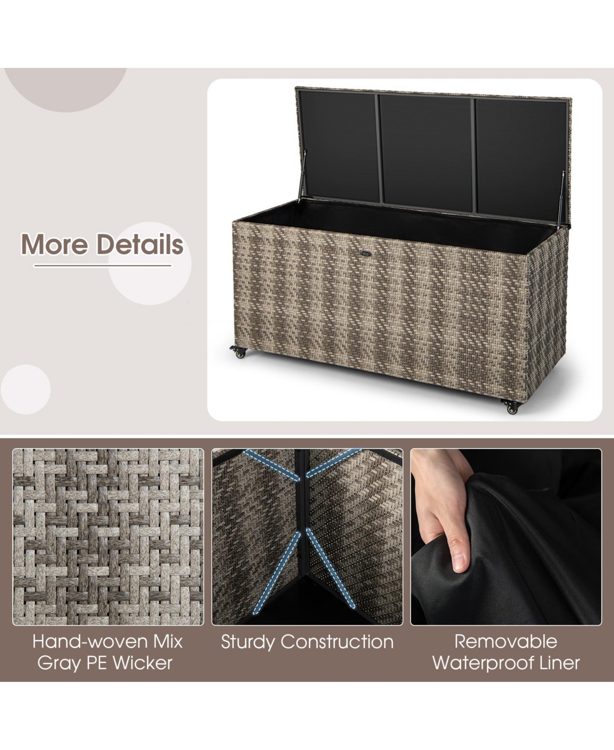 Gouun Gallon Pe Wicker Outdoor Storage Box with 4 Wheels