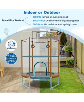 60 Inch Trampoline with Gymnastic Bar and Rings for Kids