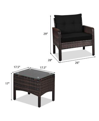 3 Pcs Outdoor Patio Rattan Conversation Set with Seat Cushions