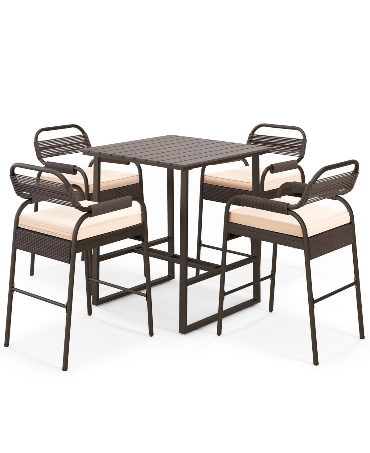 5 Piece Rattan Counter Set with 4 Stools and Polywood Bar Table
