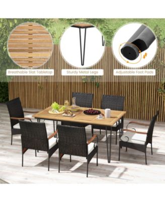 7 Pieces Patio Dining Set with Rattan Armchairs Soft Cushions 2" Umbrella Hole