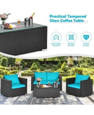 4Pcs Patio Rattan Cushioned Furniture Set