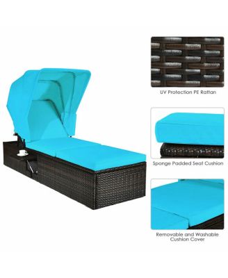 Outdoor Chaise Lounge Chair with Folding Canopy